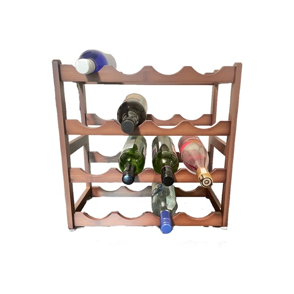 Free Standing Wine Rack - 16 Bottle - Bamboo Display Shelf - Picture 2 of 6
